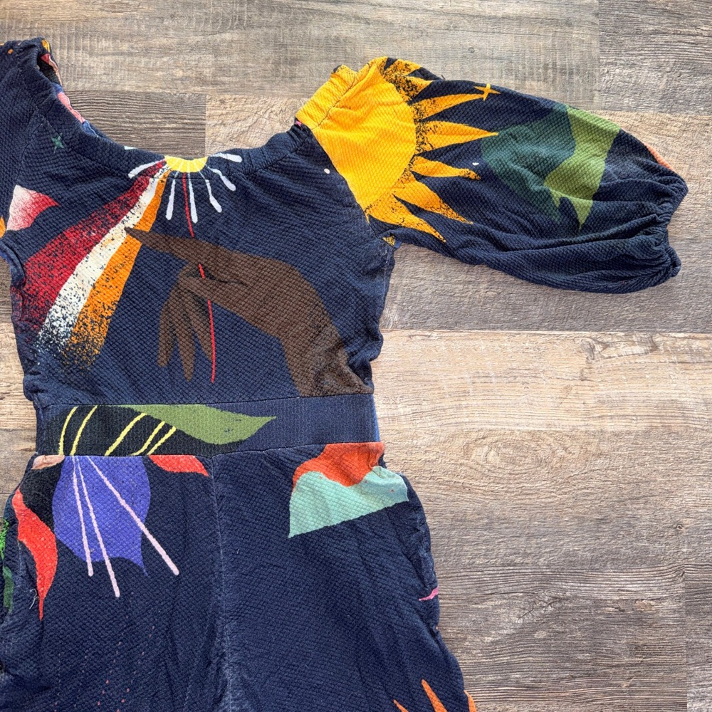 Farm Rio for Anthropologie Navy Celestial Tropical Wide Leg Jumpsuit Small P - Picture 8 of 11